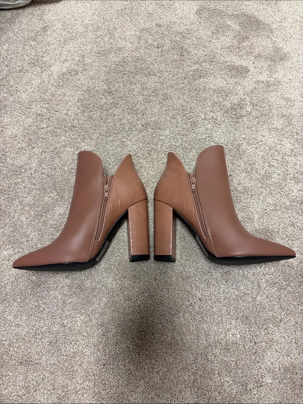 Qupid Brown Pointed Toe Ankle Booties with Side Zip
